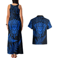 New Zealand Rugby Couples Matching Tank Maxi Dress and Hawaiian Shirt Silver Fern All Black Mix Ta Moko Blue Style LT9 - Wonder Print Shop