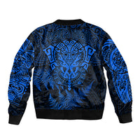 Personalised New Zealand Rugby Sleeve Zip Bomber Jacket Silver Fern All Black Mix Ta Moko Blue Style - Wonder Print Shop