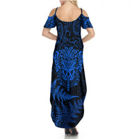 Personalised New Zealand Rugby Summer Maxi Dress Silver Fern All Black Mix Ta Moko Blue Style - Wonder Print Shop