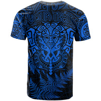 Personalised New Zealand Rugby T Shirt Silver Fern All Black Mix Ta Moko Blue Style - Wonder Print Shop