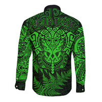 New Zealand Rugby Long Sleeve Button Shirt Silver Fern All Black Mix Ta Moko Green Style - Wonder Print Shop