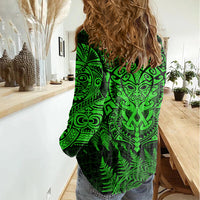 New Zealand Rugby Women Casual Shirt Silver Fern All Black Mix Ta Moko Green Style - Wonder Print Shop