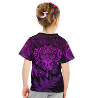 Personalised New Zealand Rugby Kid T Shirt Silver Fern All Black Mix Ta Moko Purple Style - Wonder Print Shop