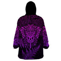 Personalised New Zealand Rugby Wearable Blanket Hoodie Silver Fern All Black Mix Ta Moko Purple Style - Wonder Print Shop