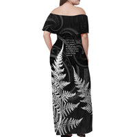 Personalised New Zealand Rugby Off Shoulder Maxi Dress Aotearoa Ka Mate Haka All Black Mix Ta Moko White Style - Wonder Print Shop
