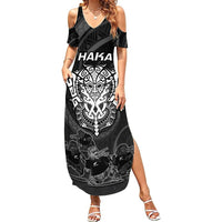 Personalised New Zealand Rugby Summer Maxi Dress Aotearoa Ka Mate Haka All Black Mix Ta Moko White Style - Wonder Print Shop
