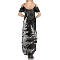 Personalised New Zealand Rugby Summer Maxi Dress Aotearoa Ka Mate Haka All Black Mix Ta Moko White Style - Wonder Print Shop