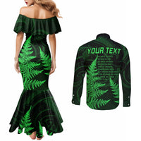 personalised-new-zealand-rugby-couples-matching-mermaid-dress-and-long-sleeve-button-shirts-aotearoa-ka-mate-haka-all-black-mix-ta-moko-green-style