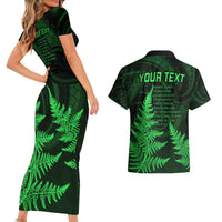 Personalised New Zealand Rugby Couples Matching Short Sleeve Bodycon Dress and Hawaiian Shirt Aotearoa Ka Mate Haka All Black Mix Ta Moko Green Style LT9 - Wonder Print Shop
