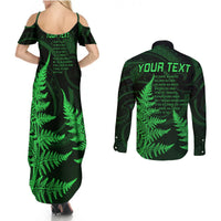 Personalised New Zealand Rugby Couples Matching Summer Maxi Dress and Long Sleeve Button Shirts Aotearoa Ka Mate Haka All Black Mix Ta Moko Green Style LT9 - Wonder Print Shop