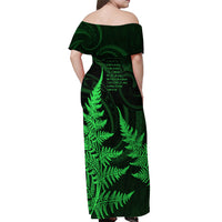 Personalised New Zealand Rugby Off Shoulder Maxi Dress Aotearoa Ka Mate Haka All Black Mix Ta Moko Green Style - Wonder Print Shop