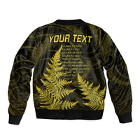 Personalised New Zealand Rugby Sleeve Zip Bomber Jacket Aotearoa Ka Mate Haka All Black Mix Ta Moko Gold Style - Wonder Print Shop