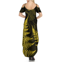 Personalised New Zealand Rugby Summer Maxi Dress Aotearoa Ka Mate Haka All Black Mix Ta Moko Gold Style - Wonder Print Shop