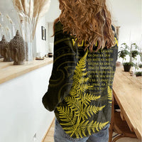 Personalised New Zealand Rugby Women Casual Shirt Aotearoa Ka Mate Haka All Black Mix Ta Moko Gold Style - Wonder Print Shop