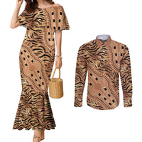 Africa Tiger Mix Dashiki Tribal Pattern Couples Matching Mermaid Dress and Long Sleeve Button Shirt