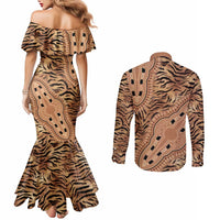 Africa Tiger Mix Dashiki Tribal Pattern Couples Matching Mermaid Dress and Long Sleeve Button Shirt