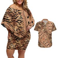 Africa Tiger Mix Dashiki Tribal Pattern Couples Matching Off Shoulder Short Dress and Hawaiian Shirt LT9 - Wonder Print Shop