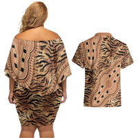 Africa Tiger Mix Dashiki Tribal Pattern Couples Matching Off Shoulder Short Dress and Hawaiian Shirt LT9 - Wonder Print Shop