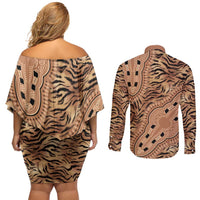 Africa Tiger Mix Dashiki Tribal Pattern Couples Matching Off Shoulder Short Dress and Long Sleeve Button Shirt LT9 - Wonder Print Shop