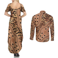 Africa Tiger Mix Dashiki Tribal Pattern Couples Matching Summer Maxi Dress and Long Sleeve Button Shirt LT9 - Wonder Print Shop