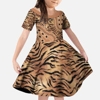 Africa Tiger Mix Dashiki Tribal Pattern Family Matching Short Sleeve Bodycon Dress and Hawaiian Shirt - Wonder Print Shop