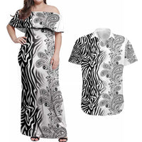 Africa Zebra Mix Paisley Tribal Pattern Couples Matching Off Shoulder Maxi Dress and Hawaiian Shirt LT9 - Wonder Print Shop