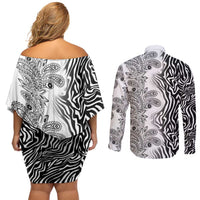 Africa Zebra Mix Paisley Tribal Pattern Couples Matching Off Shoulder Short Dress and Long Sleeve Button Shirt LT9 - Wonder Print Shop