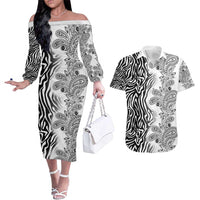 Africa Zebra Mix Paisley Tribal Pattern Couples Matching Off The Shoulder Long Sleeve Dress and Hawaiian Shirt LT9 - Wonder Print Shop