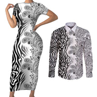 Africa Zebra Mix Paisley Tribal Pattern Couples Matching Short Sleeve Bodycon Dress and Long Sleeve Button Shirt LT9 - Wonder Print Shop