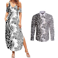 Africa Zebra Mix Paisley Tribal Pattern Couples Matching Summer Maxi Dress and Long Sleeve Button Shirt LT9 - Wonder Print Shop