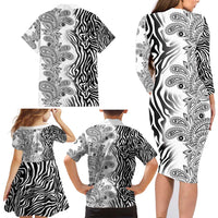 Africa Zebra Mix Paisley Tribal Pattern Family Matching Long Sleeve Bodycon Dress and Hawaiian Shirt LT9 - Wonder Print Shop