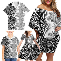 Africa Zebra Mix Paisley Tribal Pattern Family Matching Off Shoulder Short Dress and Hawaiian Shirt LT9 - Wonder Print Shop