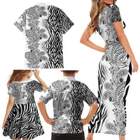 Africa Zebra Mix Paisley Tribal Pattern Family Matching Short Sleeve Bodycon Dress and Hawaiian Shirt - Wonder Print Shop