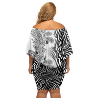 Africa Zebra Mix Paisley Tribal Pattern Off Shoulder Short Dress - Wonder Print Shop