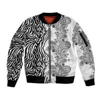 Africa Zebra Mix Paisley Tribal Pattern Sleeve Zip Bomber Jacket - Wonder Print Shop