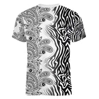 Africa Zebra Mix Paisley Tribal Pattern Women V-Neck T-Shirt - Wonder Print Shop