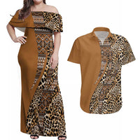 Africa Leopard Mix Native Tribal Pattern Couples Matching Off Shoulder Maxi Dress and Hawaiian Shirt LT9 - Wonder Print Shop