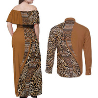 Africa Leopard Mix Native Tribal Pattern Couples Matching Off Shoulder Maxi Dress and Long Sleeve Button Shirt LT9 - Wonder Print Shop
