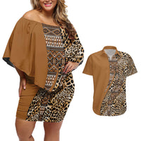 Africa Leopard Mix Native Tribal Pattern Couples Matching Off Shoulder Short Dress and Hawaiian Shirt LT9 - Wonder Print Shop