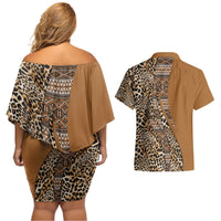 Africa Leopard Mix Native Tribal Pattern Couples Matching Off Shoulder Short Dress and Hawaiian Shirt LT9 - Wonder Print Shop