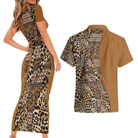 Africa Leopard Mix Native Tribal Pattern Couples Matching Short Sleeve Bodycon Dress and Hawaiian Shirt LT9 - Wonder Print Shop