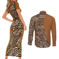 Africa Leopard Mix Native Tribal Pattern Couples Matching Short Sleeve Bodycon Dress and Long Sleeve Button Shirt LT9 - Wonder Print Shop