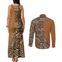 Africa Leopard Mix Native Tribal Pattern Couples Matching Tank Maxi Dress and Long Sleeve Button Shirt LT9 - Wonder Print Shop