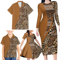 Africa Leopard Mix Native Tribal Pattern Family Matching Long Sleeve Bodycon Dress and Hawaiian Shirt LT9 - Wonder Print Shop
