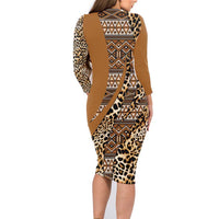 Africa Leopard Mix Native Tribal Pattern Family Matching Long Sleeve Bodycon Dress and Hawaiian Shirt LT9 - Wonder Print Shop