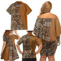 Africa Leopard Mix Native Tribal Pattern Family Matching Off Shoulder Short Dress and Hawaiian Shirt LT9 - Wonder Print Shop