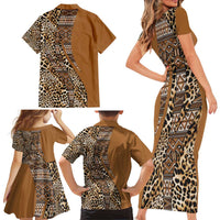 Africa Leopard Mix Native Tribal Pattern Family Matching Short Sleeve Bodycon Dress and Hawaiian Shirt - Wonder Print Shop