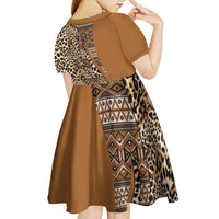 Africa Leopard Mix Native Tribal Pattern Kid Short Sleeve Dress - Wonder Print Shop
