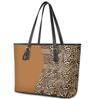 Africa Leopard Mix Native Tribal Pattern Leather Tote Bag - Wonder Print Shop
