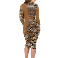 Africa Leopard Mix Native Tribal Pattern Long Sleeve Bodycon Dress - Wonder Print Shop
